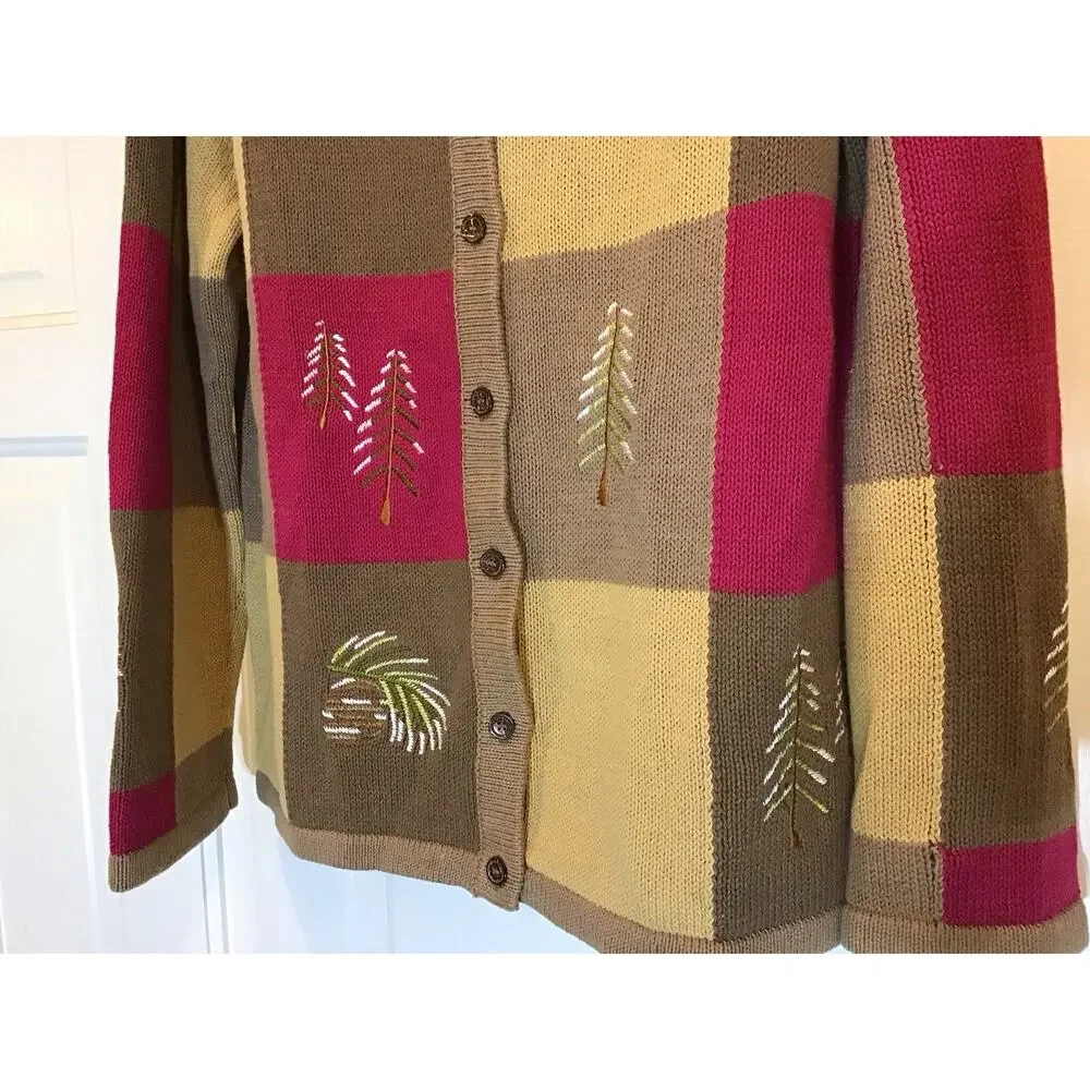 Christopher&Banks Fall Patchwork Embroidery Artsy Whimsy Cardigan L Grandmacore